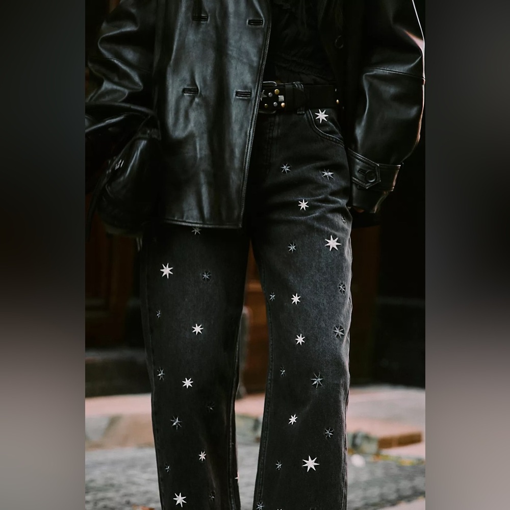 NWT FREE PEOPLE WE THE FREE Deep Trance Shine Embroidered Dropped Boyfriend Jean - Picture 3 of 14